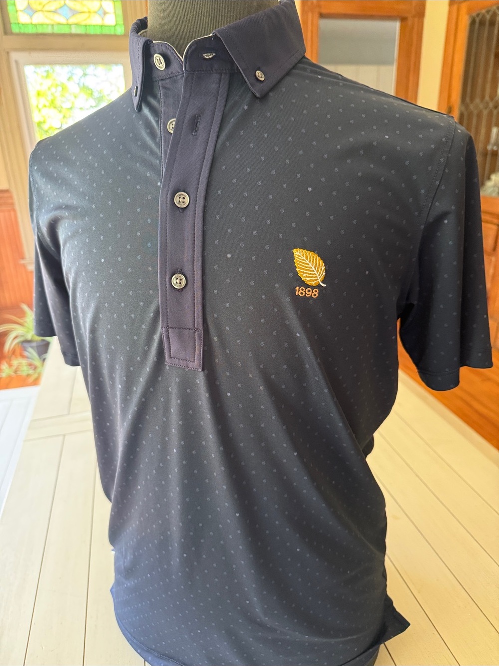 Greyson Men's Navy Polo with Gold Leaf Embroidery